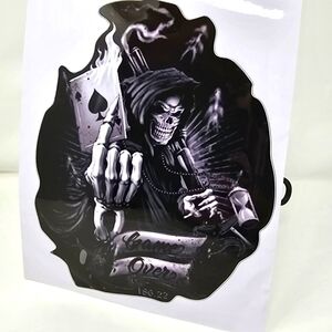 Gothic Horror ✦ Skull Poker “Game Over” Vinyl Sticker ✦ Black Waterproof Decal